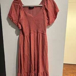 Women's Coral Mini Dress with Puff Sleeves